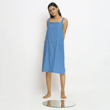 Front View of a Model wearing Powder Blue Vegetable Dyed Handspun Slip Dress