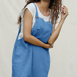 Powder Blue Handspun Cotton Midi Dungaree Jumpsuit