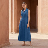 Powder Blue Handspun Cotton Paneled Sleeveless Maxi Dress