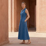 Powder Blue Handspun Cotton Paneled Sleeveless Maxi Dress