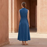 Powder Blue Handspun Cotton Paneled Sleeveless Maxi Dress