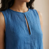 Powder Blue Handspun Cotton Sleeveless A-Line Short Shift Dress