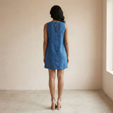 Powder Blue Handspun Cotton Sleeveless A-Line Short Shift Dress