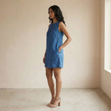 Powder Blue Handspun Cotton Sleeveless A-Line Short Shift Dress
