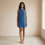 Powder Blue Handspun Cotton Sleeveless A-Line Short Shift Dress