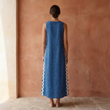 Powder Blue Handspun Cotton Wavy Stripe Maxi Shift Dress
