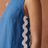 Powder Blue Handspun Cotton Wavy Stripe Maxi Shift Dress