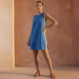 Powder Blue Handspun Cotton Wavy Stripe Short Shift Dress