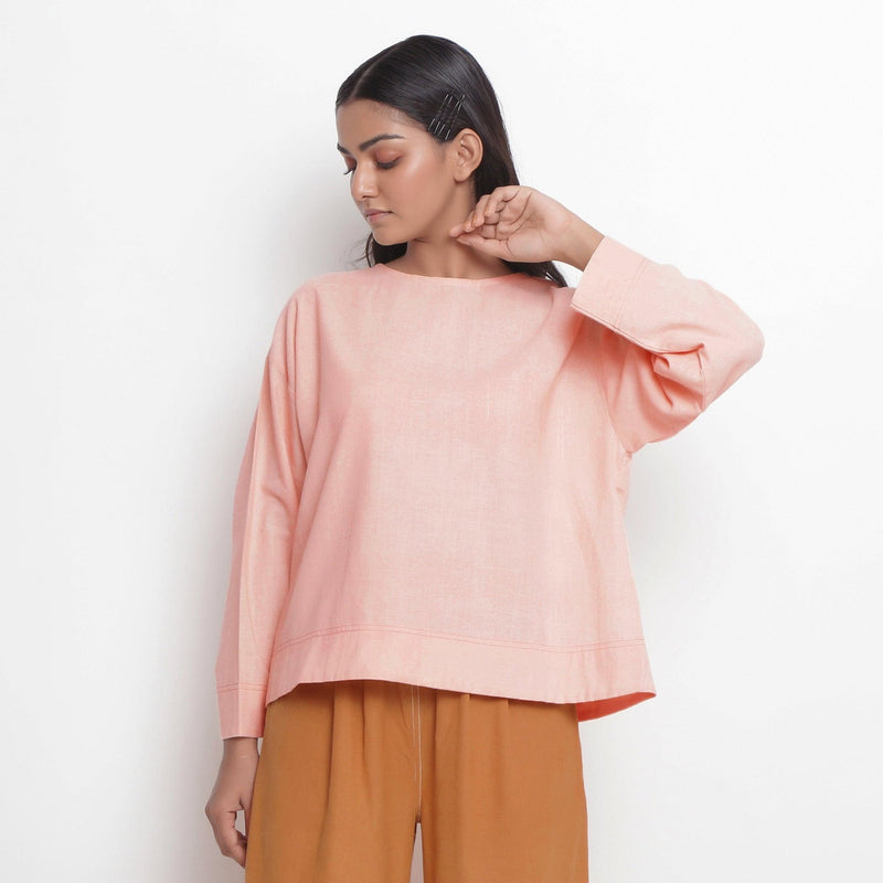 Front View of a Model wearing Powder Pink Vegetable Dyed Straight Fit Top