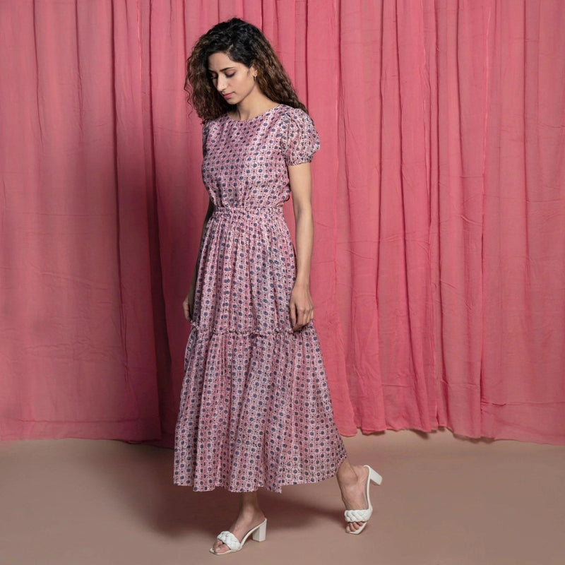 chanderi cotton dress Peach Embroidered Chanderi Cotton Dress