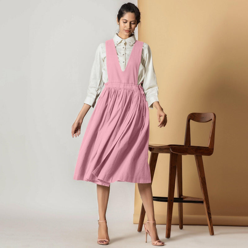 Powder Pink Cotton Flax Pinafore Midi Wrap Dress 52" / Tall (5'7" and above) Powder Pink Cotton Flax Pinafore Midi Wrap Dress 52" / Tall (5'7" and above)