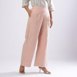 Powder Pink Handspun Cotton Elasticated Mid-Rise Flared Pant