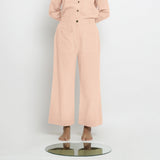 Front View of a Model wearing Powder Pink Patch Pocket Straight Fit Pant