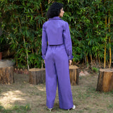 Purple Cotton Full Sleeve Crop Top and Wide-Leg Pant Co-ord Set