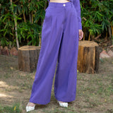 Purple Cotton Full Sleeve Crop Top and Wide-Leg Pant Co-ord Set