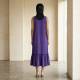 Purple Cotton Poplin A-Line Deep Neck Sleeveless Maxi Tier Dress