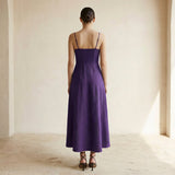 Purple Cotton Poplin Ankle Length Flared Sundress
