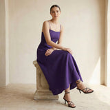 Purple Cotton Poplin Ankle Length Flared Sundress