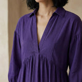 Purple Cotton Poplin Deep-V Maxi Tier Dress