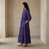 Purple Cotton Poplin Deep-V Maxi Tier Dress