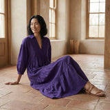Purple Cotton Poplin Deep-V Maxi Tier Dress