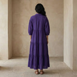 Purple Cotton Poplin Deep-V Maxi Tier Dress