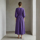 Purple Cotton Poplin Deep-V Neck Empire Waist Maxi Dress