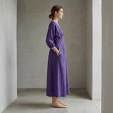 Purple Cotton Poplin Deep-V Neck Empire Waist Maxi Dress