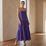 Purple Cotton Poplin Drop-Waist Camisole Maxi Tier Dress