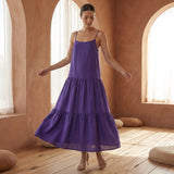 Purple Cotton Poplin Drop-Waist Camisole Maxi Tier Dress