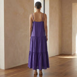 Purple Cotton Poplin Drop-Waist Camisole Maxi Tier Dress