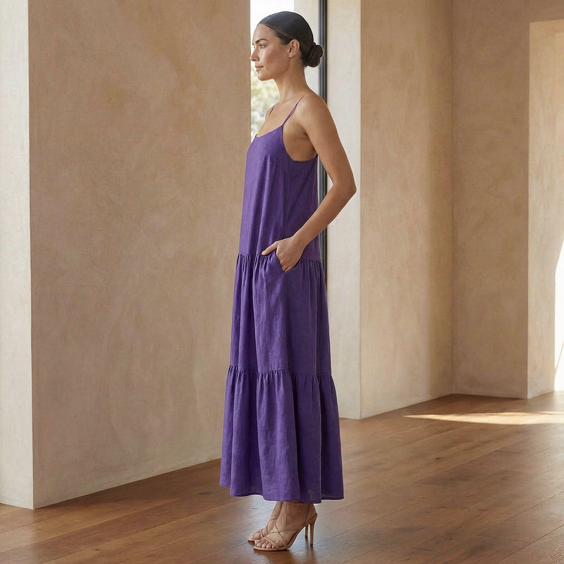 purple drop waist dress Cotton Poplin Drop-Waist Camisole Maxi Tier 46