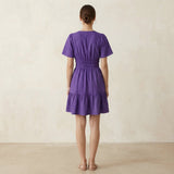 Purple Cotton Poplin Elasticated Short Tier Dress