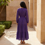 Purple Cotton Poplin Fit and Flare Maxi Tier Dress