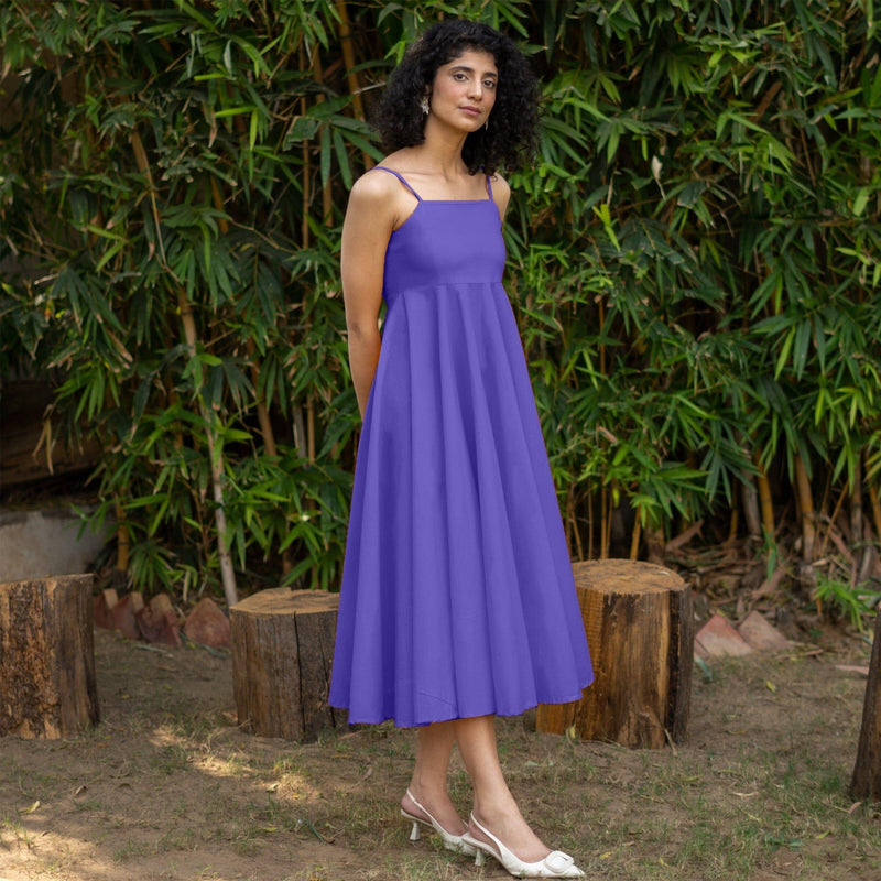 Purple Cotton Poplin Fit and Flare Midi Empire Dress 42" / Regular (5'2" - 5'6") Purple Cotton Poplin Fit and Flare Midi Empire Dress 42" / Regular (5'2" - 5'6")