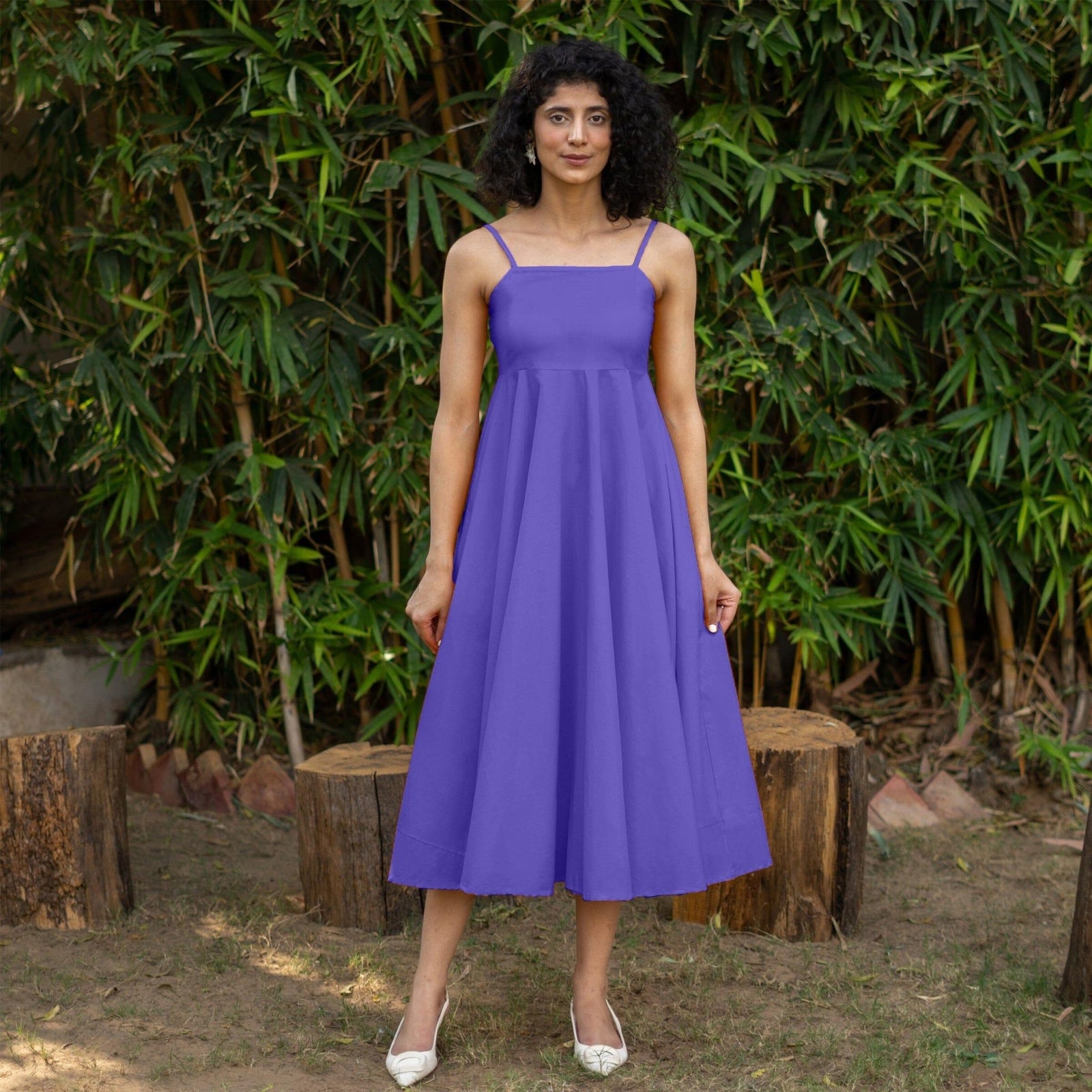 Purple Cotton Poplin Fit and Flare Midi Empire Dress 42 Purple Cotton Poplin Fit and Flare Midi Empire Dress 42