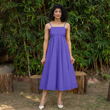 Purple Cotton Poplin Fit and Flare Midi Empire Dress