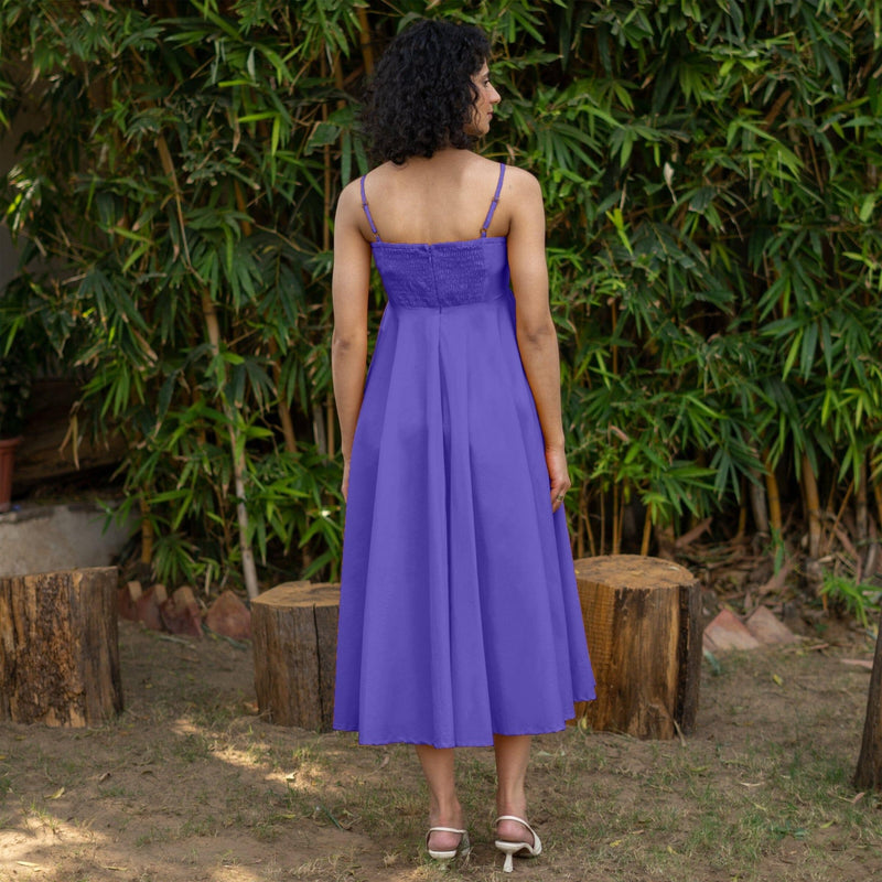 Purple Cotton Poplin Fit and Flare Midi Empire Dress 52" / Custom Height (Free) Purple Cotton Poplin Fit and Flare Midi Empire Dress 52" / Custom Height (Free)