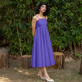Purple Cotton Poplin Fit and Flare Midi Empire Dress