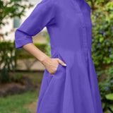 Purple Cotton Poplin Fit and Flare Short Button-Down Shirt Dress