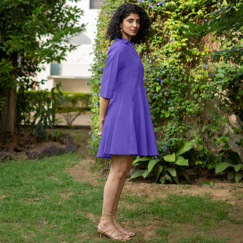 Purple Cotton Poplin Fit and Flare Short Button-Down Shirt Dress 56" / Tall (5'7" and above) Purple Cotton Poplin Fit and Flare Short Button-Down Shirt Dress 56" / Tall (5'7" and above)