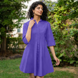 Purple Cotton Poplin Fit and Flare Short Button-Down Shirt Dress