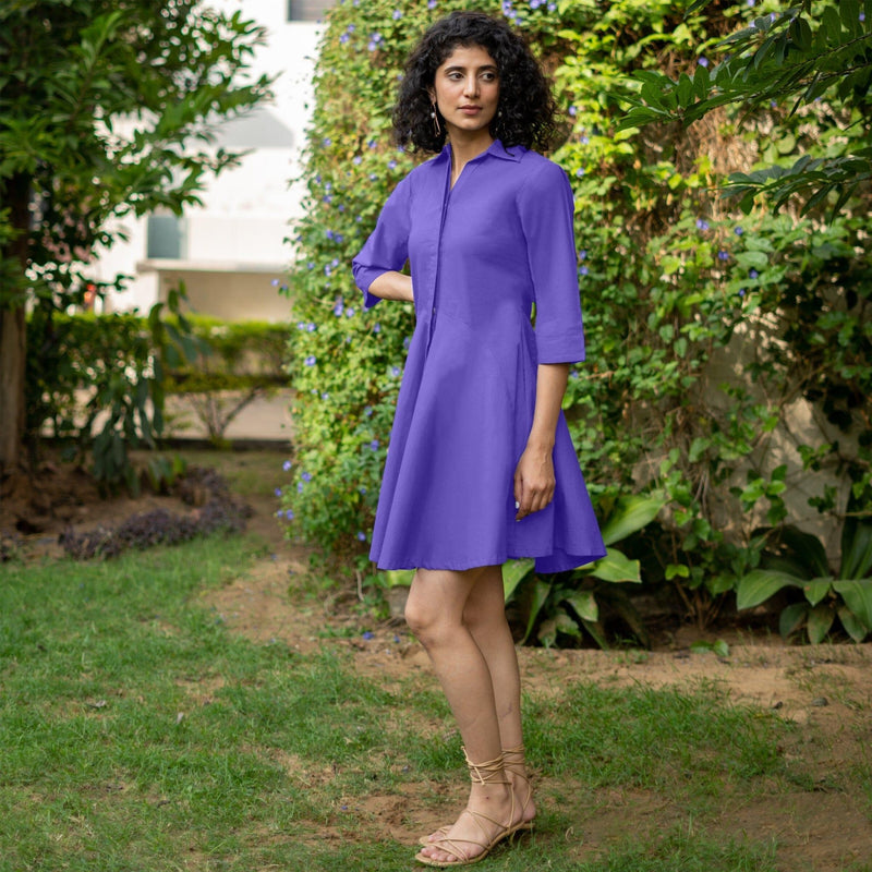 Purple Cotton Poplin Fit and Flare Short Button-Down Shirt Dress 56" / Tall (5'7" and above) Purple Cotton Poplin Fit and Flare Short Button-Down Shirt Dress 56" / Tall (5'7" and above)