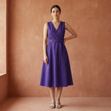 Purple Cotton Poplin Fit and Flare Sleeveless Dress