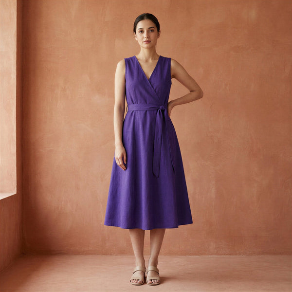 purple flare dress Cotton Poplin Fit and Sleeveless 44