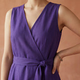 Purple Cotton Poplin Fit and Flare Sleeveless Dress