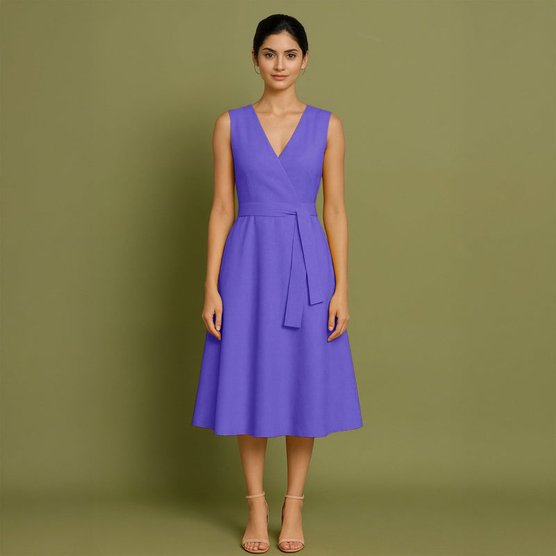 purple midi dress formal Work Semi-Formal Dress Purple Cross Neck Short Sleeve Midi Dress Loveiss
