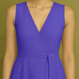 Purple Cotton Poplin Fit and Flare Sleeveless Midi Dress
