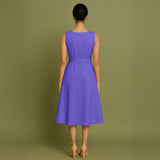 Purple Cotton Poplin Fit and Flare Sleeveless Midi Dress