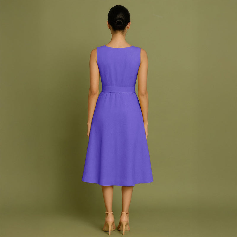 Purple Cotton Poplin Fit and Flare Sleeveless Midi Dress Custom Size (Free) / Custom Height (Free) Purple Cotton Poplin Fit and Flare Sleeveless Midi Dress Custom Size (Free) / Custom Height (Free)